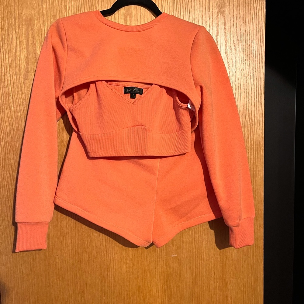 Orange three piece short set / Med